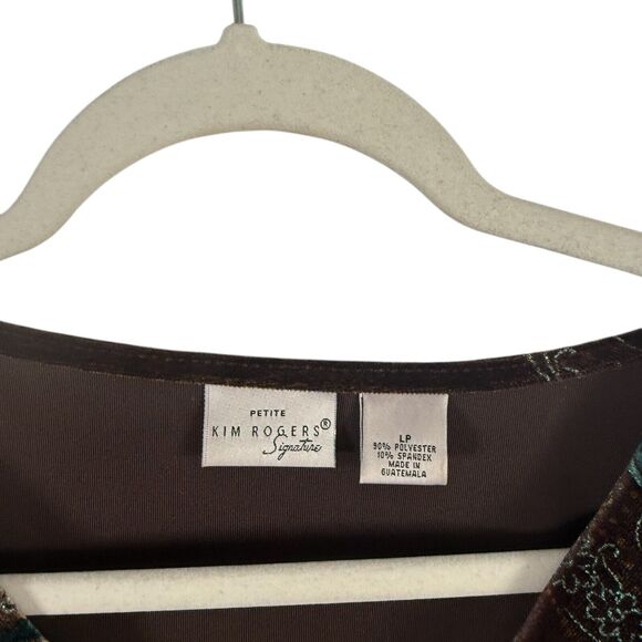 Kim Rogers Brown Floral Velvet Blouse Cowl Neck Y2K Fairy Womens Large Petite - Picture 4 of 6